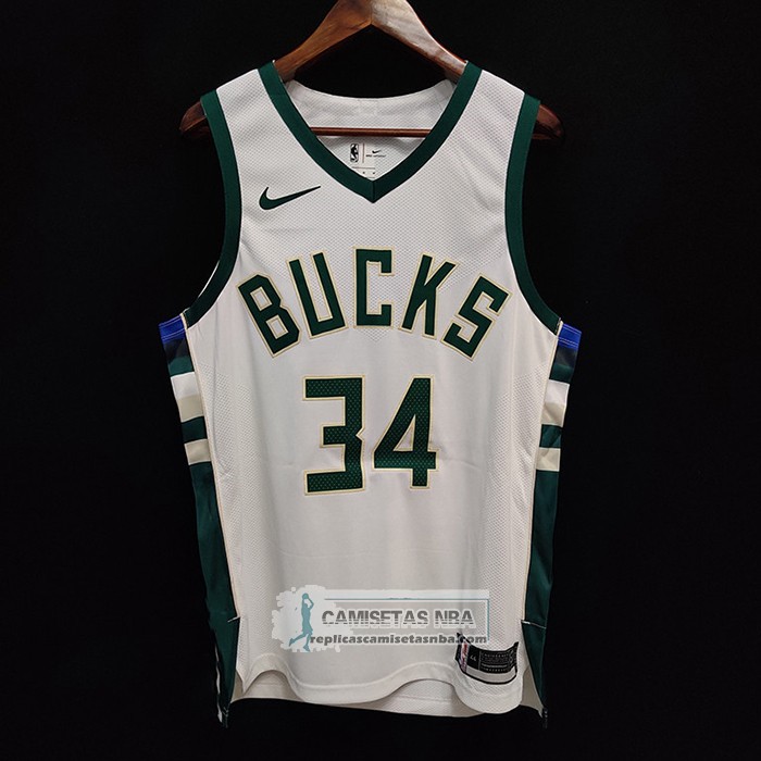 Camiseta Milwaukee Bucks Giannis Antetokounmpo NO 34 Association Autentico Blanco